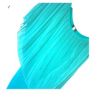 Women One-Shoulder Pleated Turquoise Dress